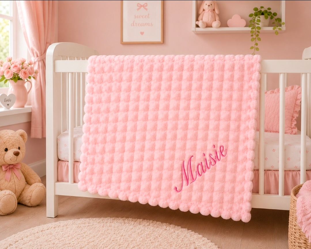 Baby Girls Personalised Pink Jacquard Square Wrap
