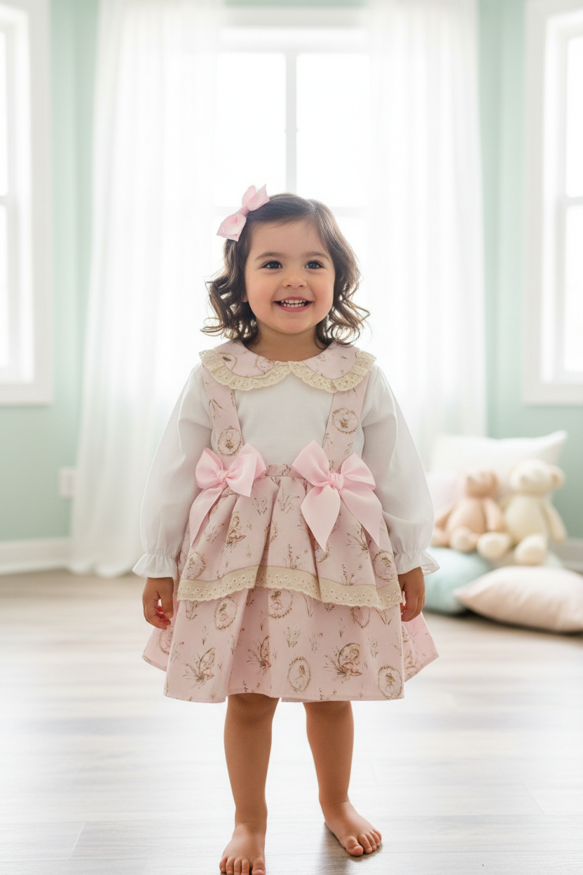 Baby Girls Pink Ballerina Jam Pants with Long Sleeved White Blouse