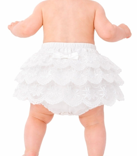 Nana's Special Buys Baby Girls White Floral Lace Frilly Pants