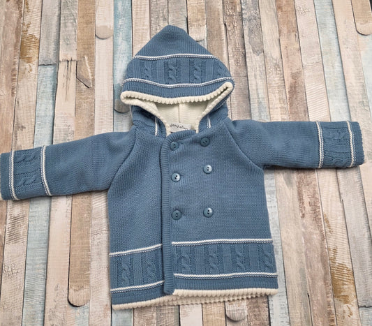 Baby Boys Dusky Blue Hooded Pram Coat