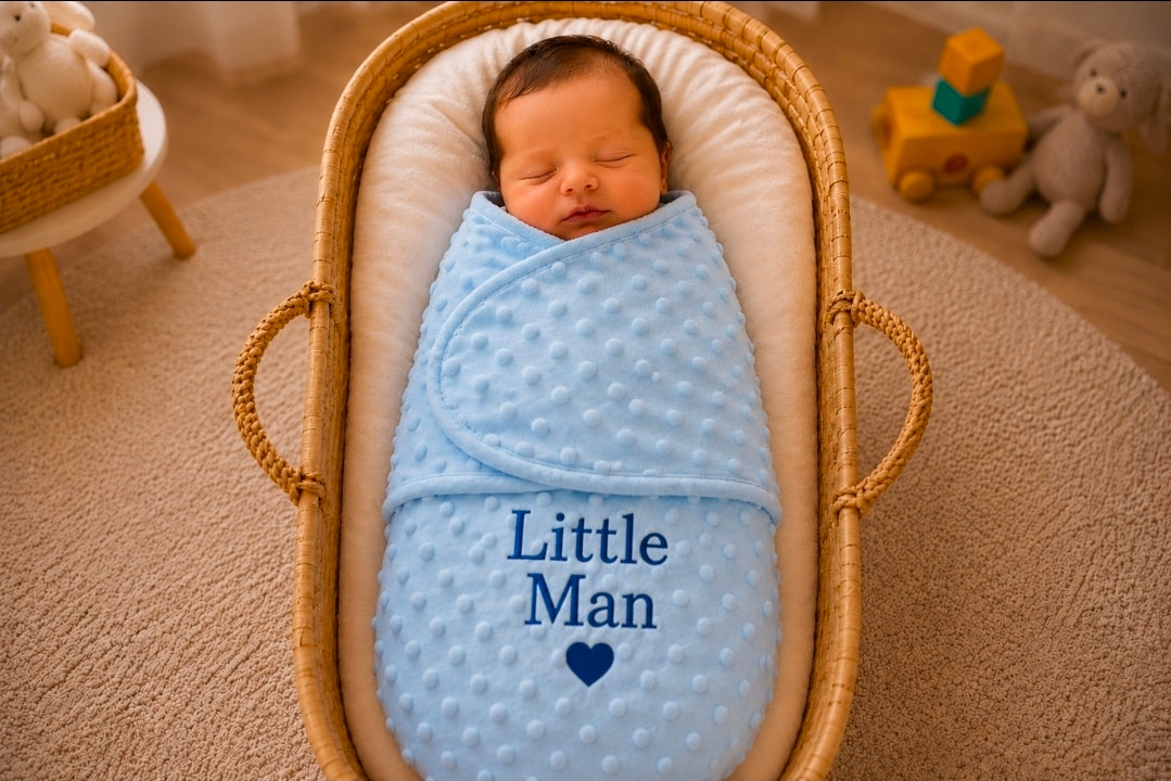 Baby Boys Blue Dimple Little Man Swaddle