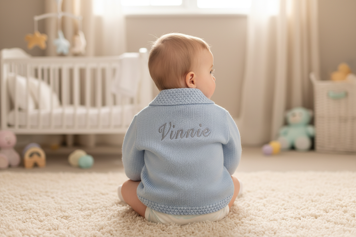 Personalised Blue Baby Boys Cardigan With Collar