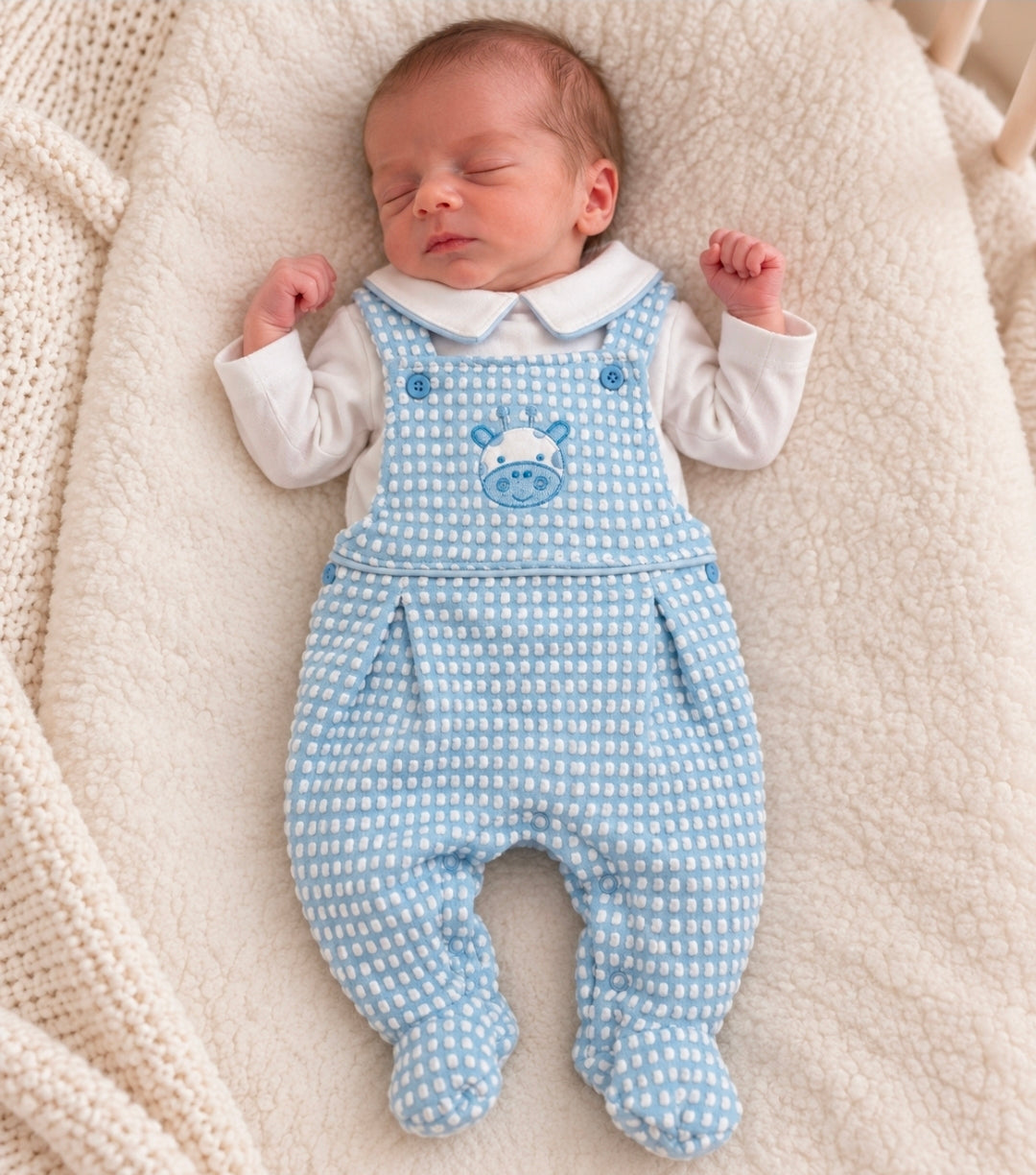 Premature Baby Boys Blue And White Giraffe 2 Piece Set