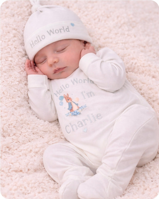 Baby Boys Hello World Cotton Knotted Beanie Hat