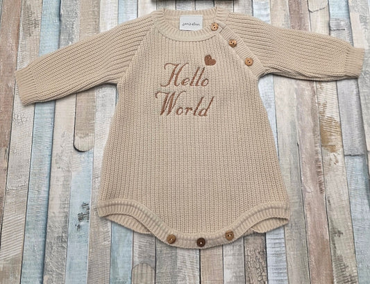 Nana B Unisex Baby Beige Hello World Romper