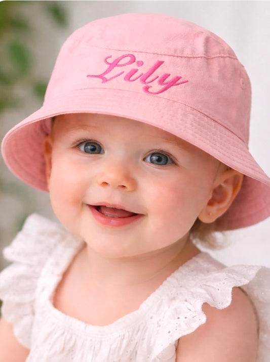Personalised Baby Girls Pink bucket hat