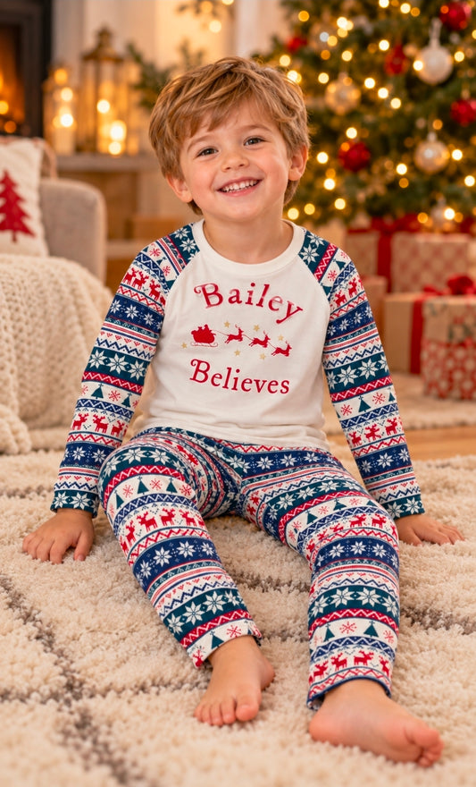 Personalised Red And Blue Christmas Design Pyjamas