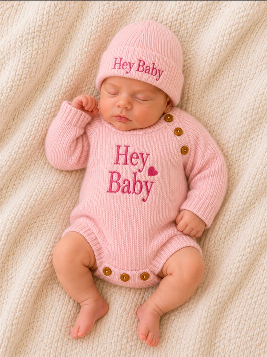 Nana B Hey Baby Girls Pink Knitted Romper And Hat