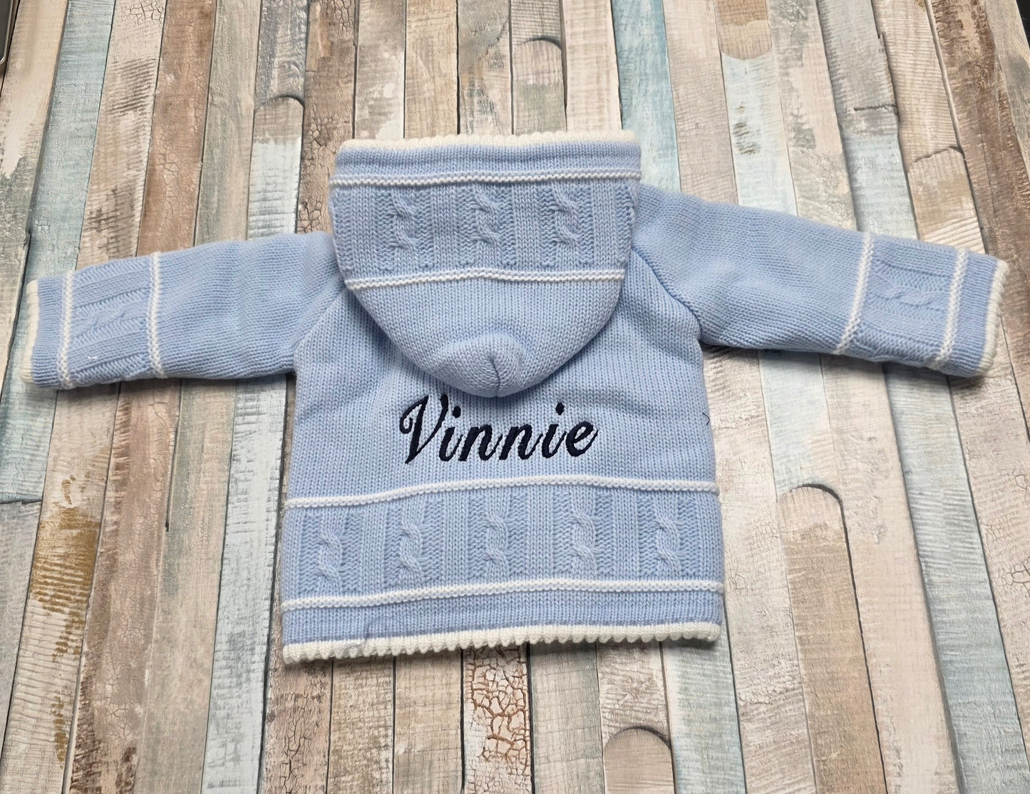 Baby Boys Blue Knitted Hooded Pram Coat