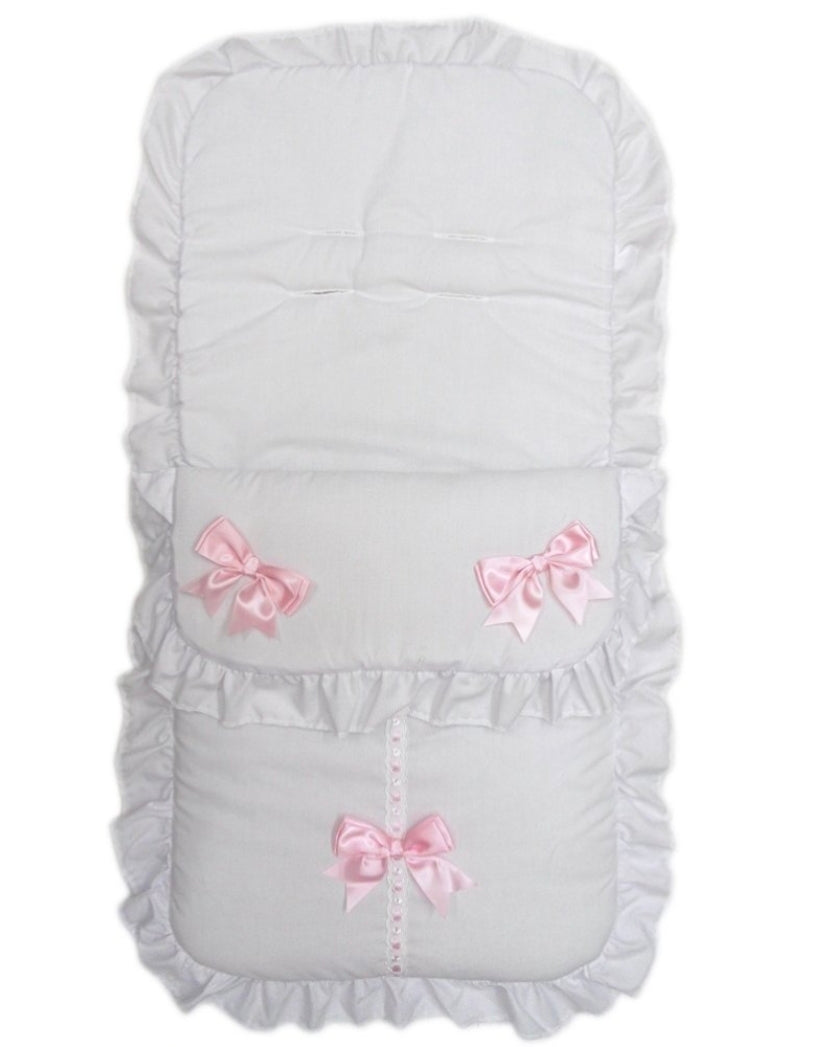 Baby Girls  White And Pink 3 Bow Universal Footmuff/ Cosy Toes