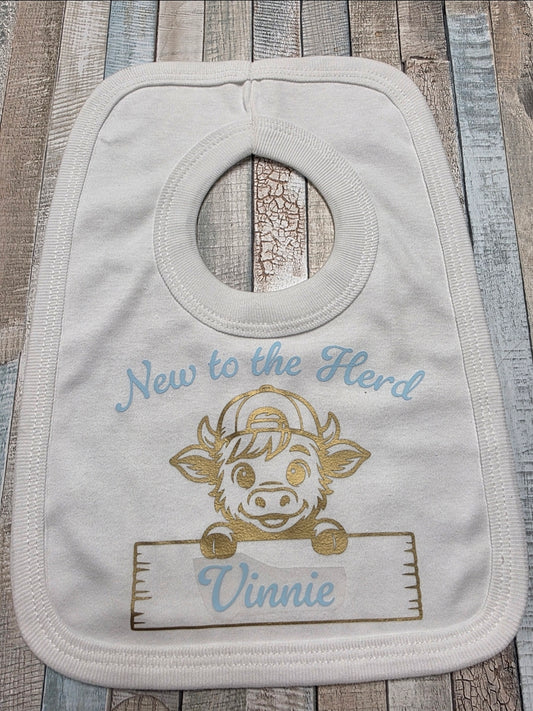 Baby Boys New To The Herd  Highland Cow Printed Bib