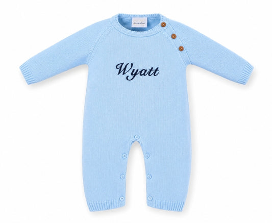 Baby Boys Blue Personalised All in one Footless Romper