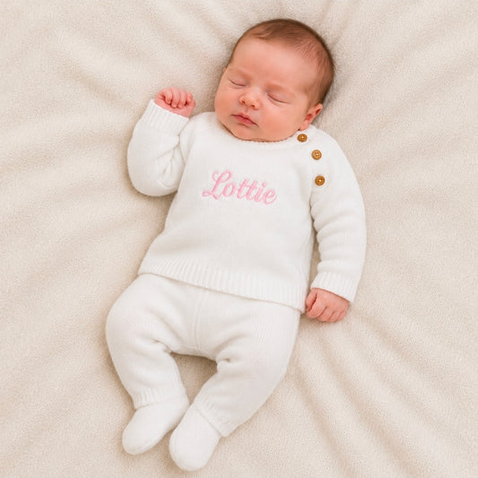 Baby Unisex White Personalised 2 Piece Set