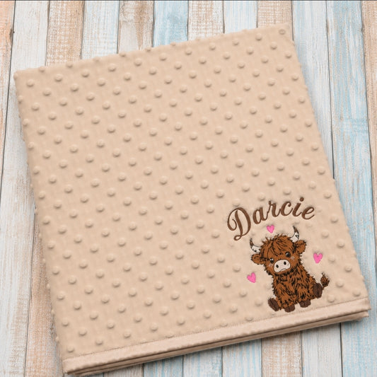 Baby Girls Beige Dimple Wrap With Brown Highland Cow