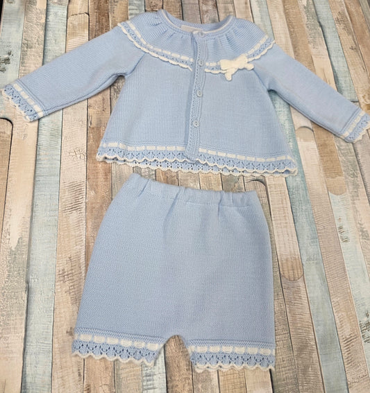 Baby Boys Blue And White Knitted Short Set