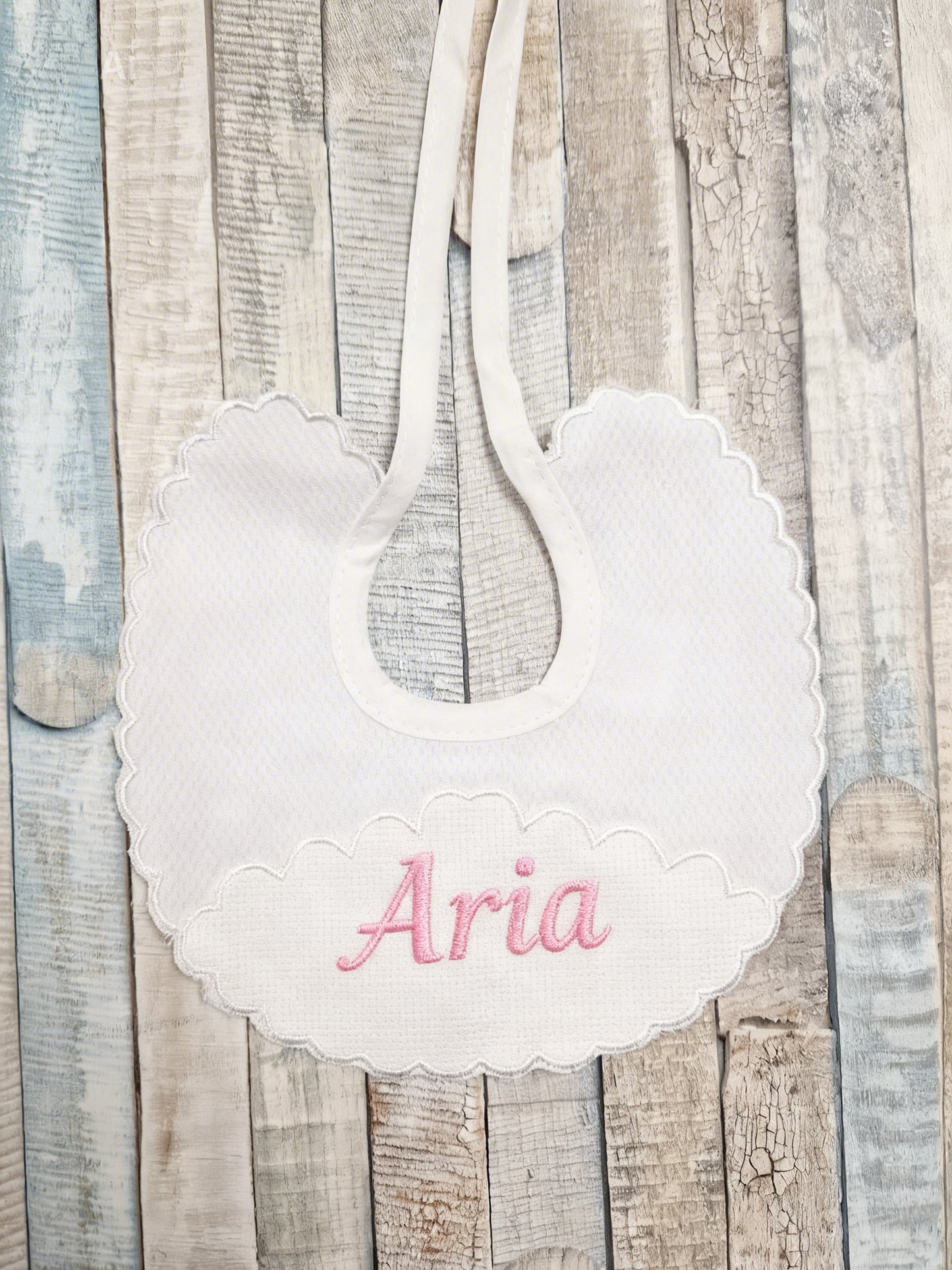 Unisex Baby White Personalised Bib With Tie Neck