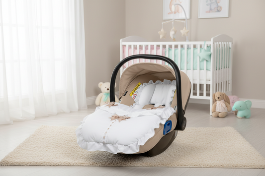 Unisex Cream And Beige 3 Bow Carry 5 Point Harness Car Seat Footmuff