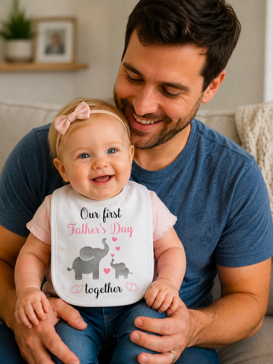 Our First Father's Day Together Elephant Design Baby Girls Bib