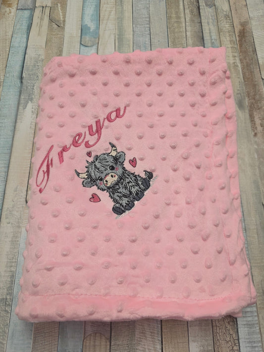 Baby Girls Pink Dimple Wrap With Grey Highland Cow