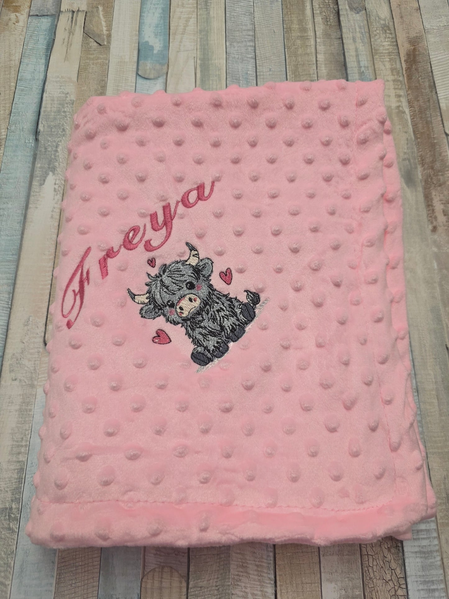 Baby Girls Pink Dimple Wrap With Grey Highland Cow