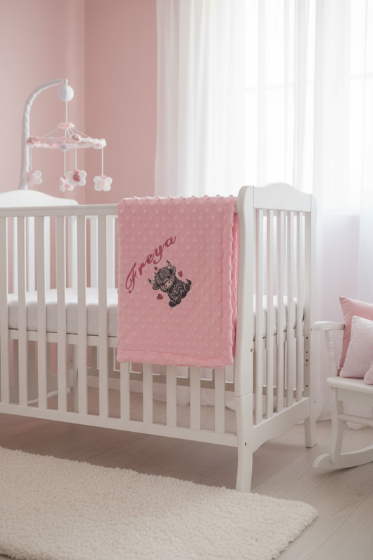 Baby Girls Pink Dimple Wrap With Grey Highland Cow