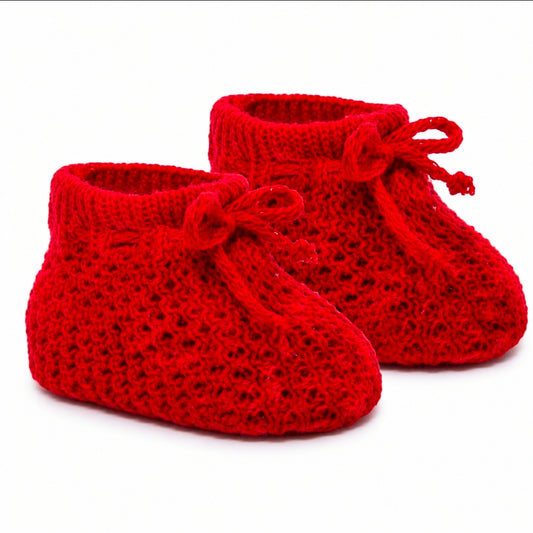 Unisex Baby Red Knitted Booties