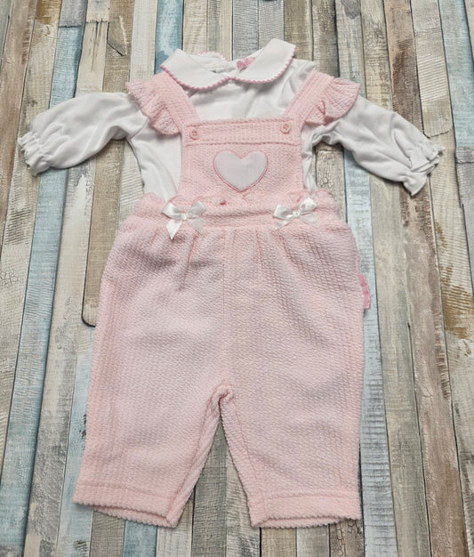 Baby Girls Girls Pink And White 2 Piece Dungaree Set