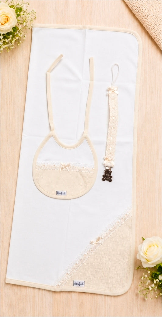 Baby's Dummy Clip Muslin And Bib Gift Set