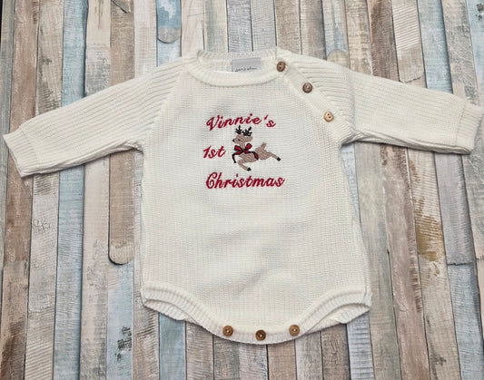 Unisex Baby White Personalised 1st Christmas Reindeer Romper