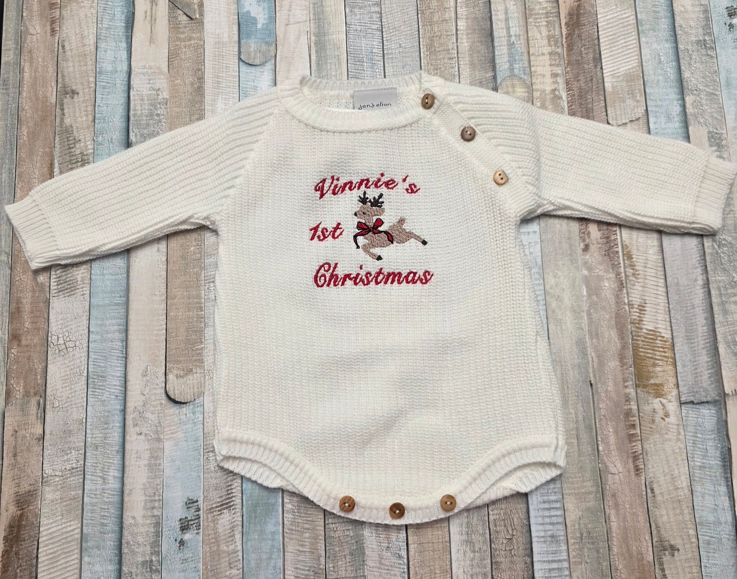 Unisex Baby White Personalised 1st Christmas Reindeer Romper