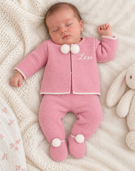 Baby Girls Dusky Pink Personalised Pom Pom Set