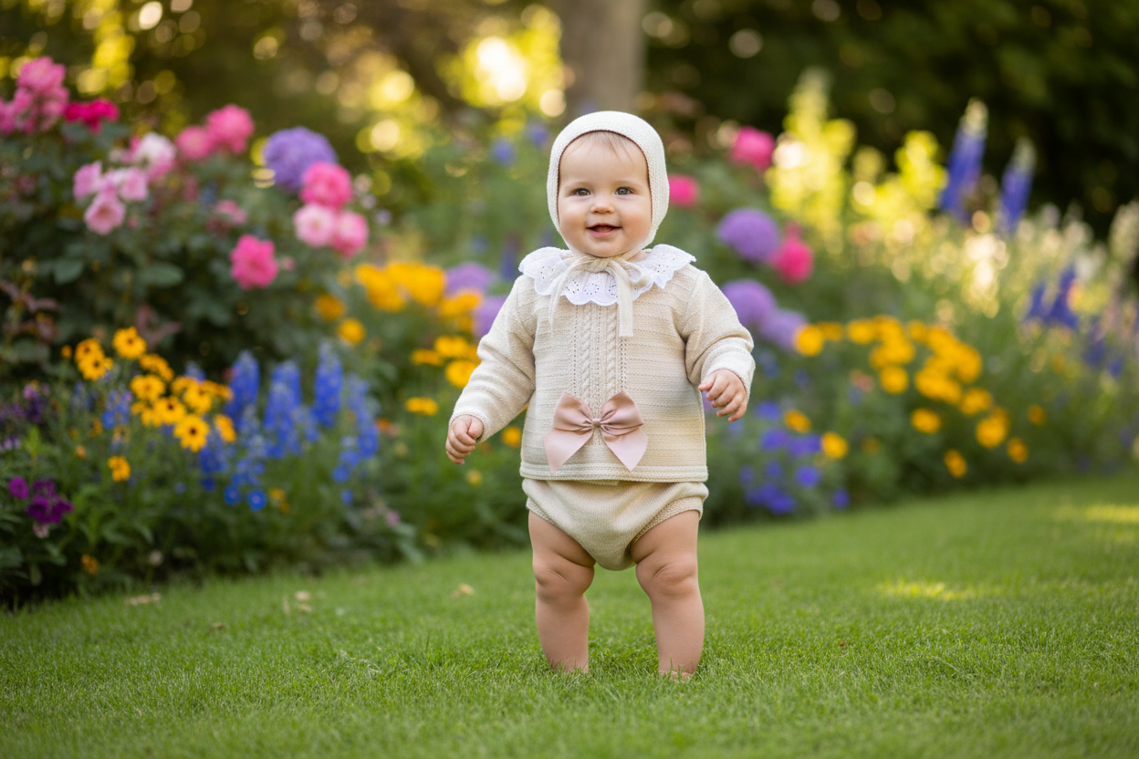 Baby Girls Knitted Beige 3 Piece Set