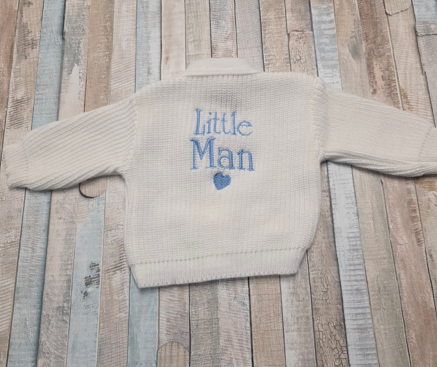 Baby Boys White Ribbed Little Man Cardigan