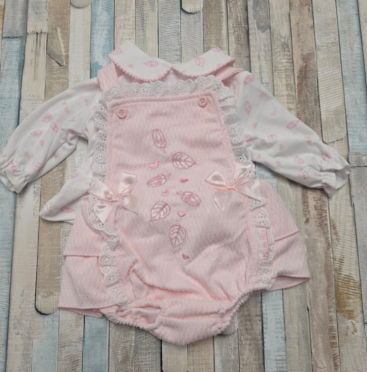 Baby Girls Pink Leaf Heart 2 Piece Romper Set