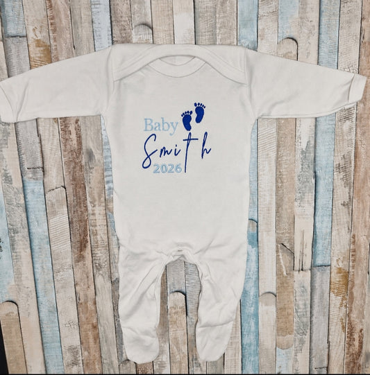 Baby Boys Surname And Year Announcement Babygro