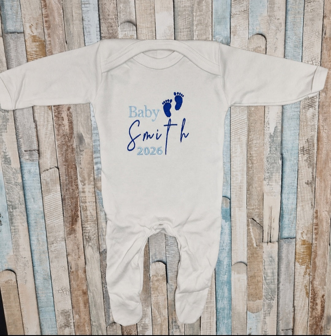 Baby Boys Surname And Year Announcement Babygro