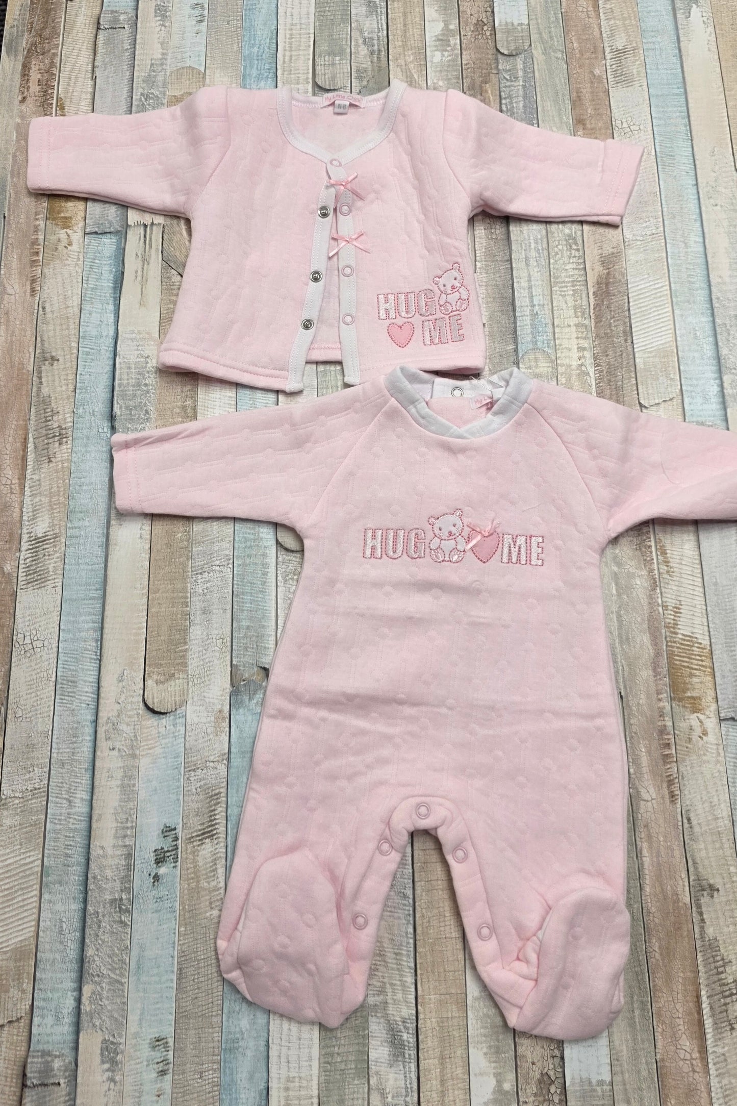 Baby Girls Pink Hug Me Babygro And Cardigan Set
