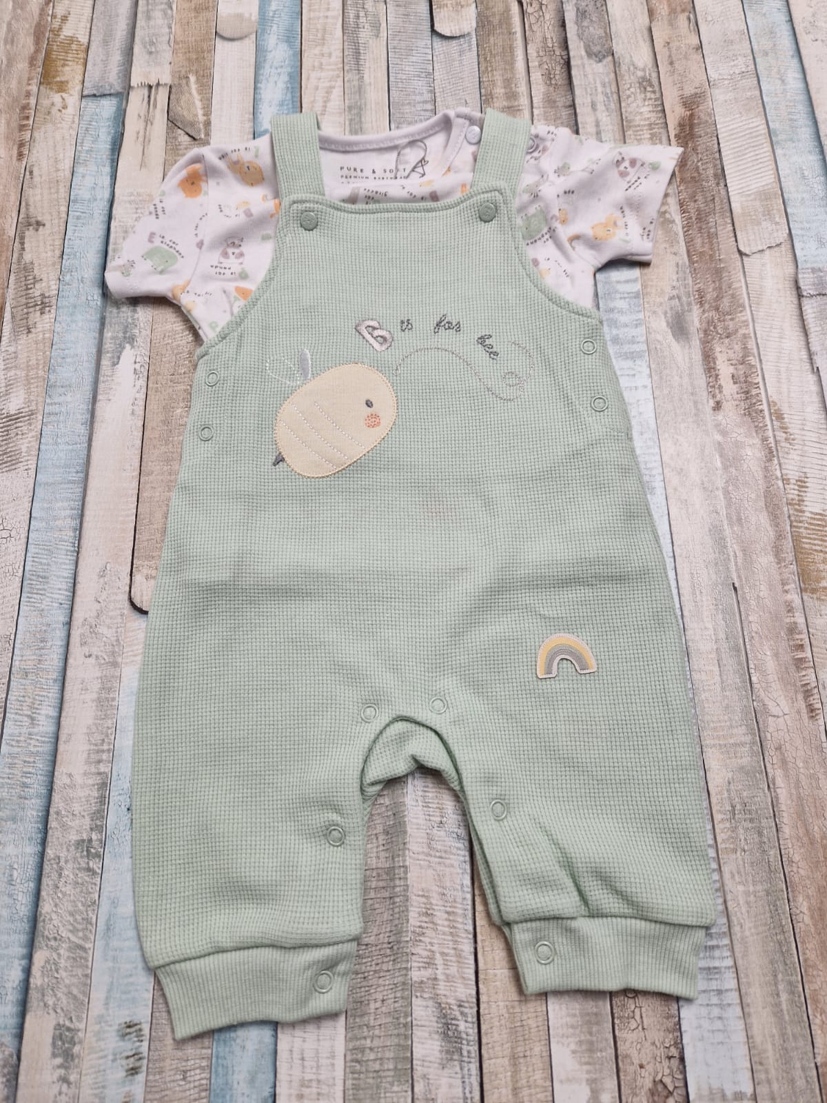 Baby Boys Mint Green 2 Piece Dungaree Set