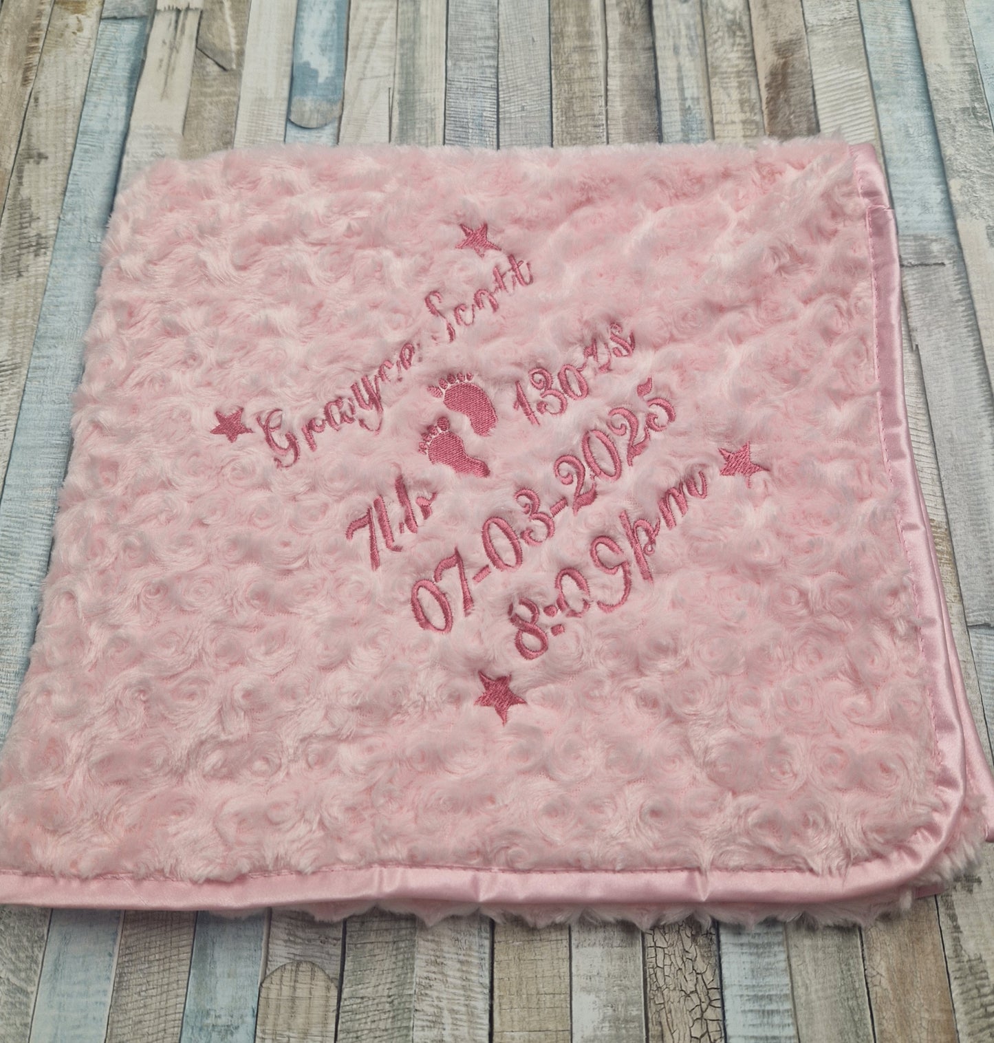 Personalised Baby Name, Time, Date Of Birth & Weight "Soft Rose" Wrap