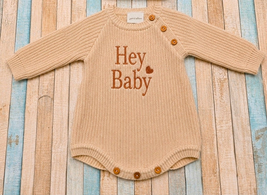 Nana B Hey Baby Beige Unisex Knitted Romper