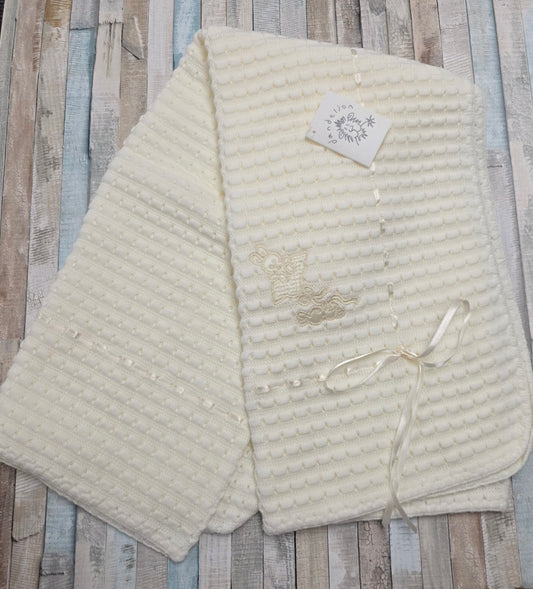 Nana's Special Buys Unisex Baby Cream Rabbit And Ribbon Shawl