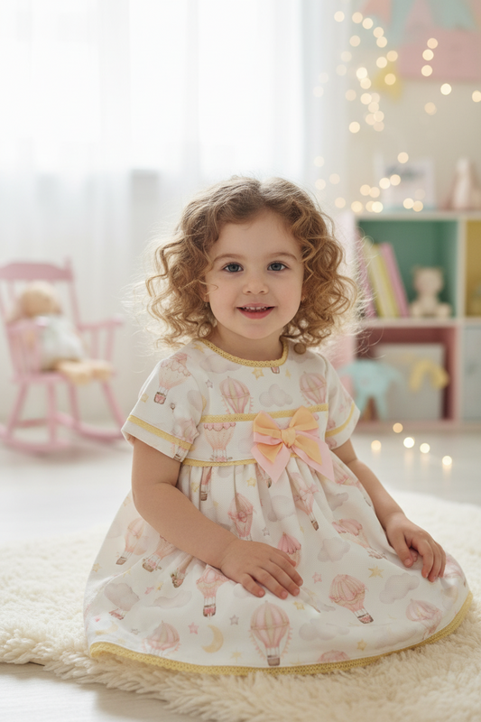 Baby Girls Cream and Pink Balloon Dress With Matching Pants