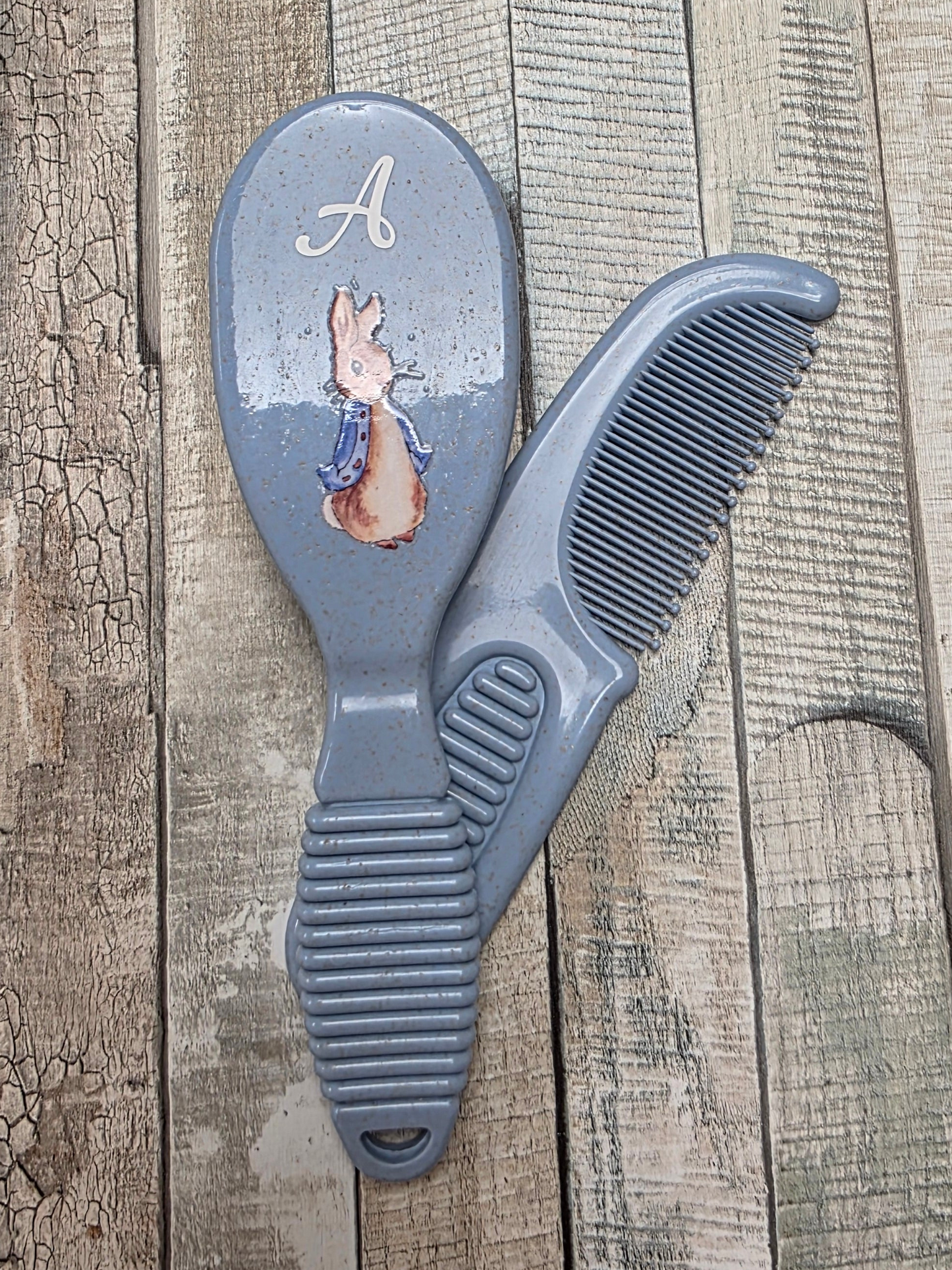 Baby Boys Blue Rabbit Brush And Comb Set With Initial