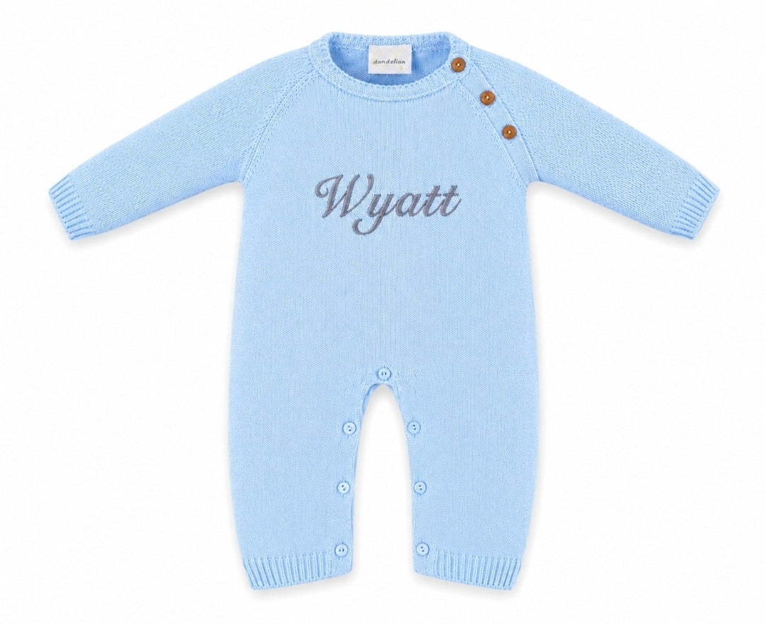 Baby Boys Blue Personalised All in one Footless Romper
