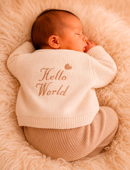 Nana B White Hello World Ribbed Cardigan