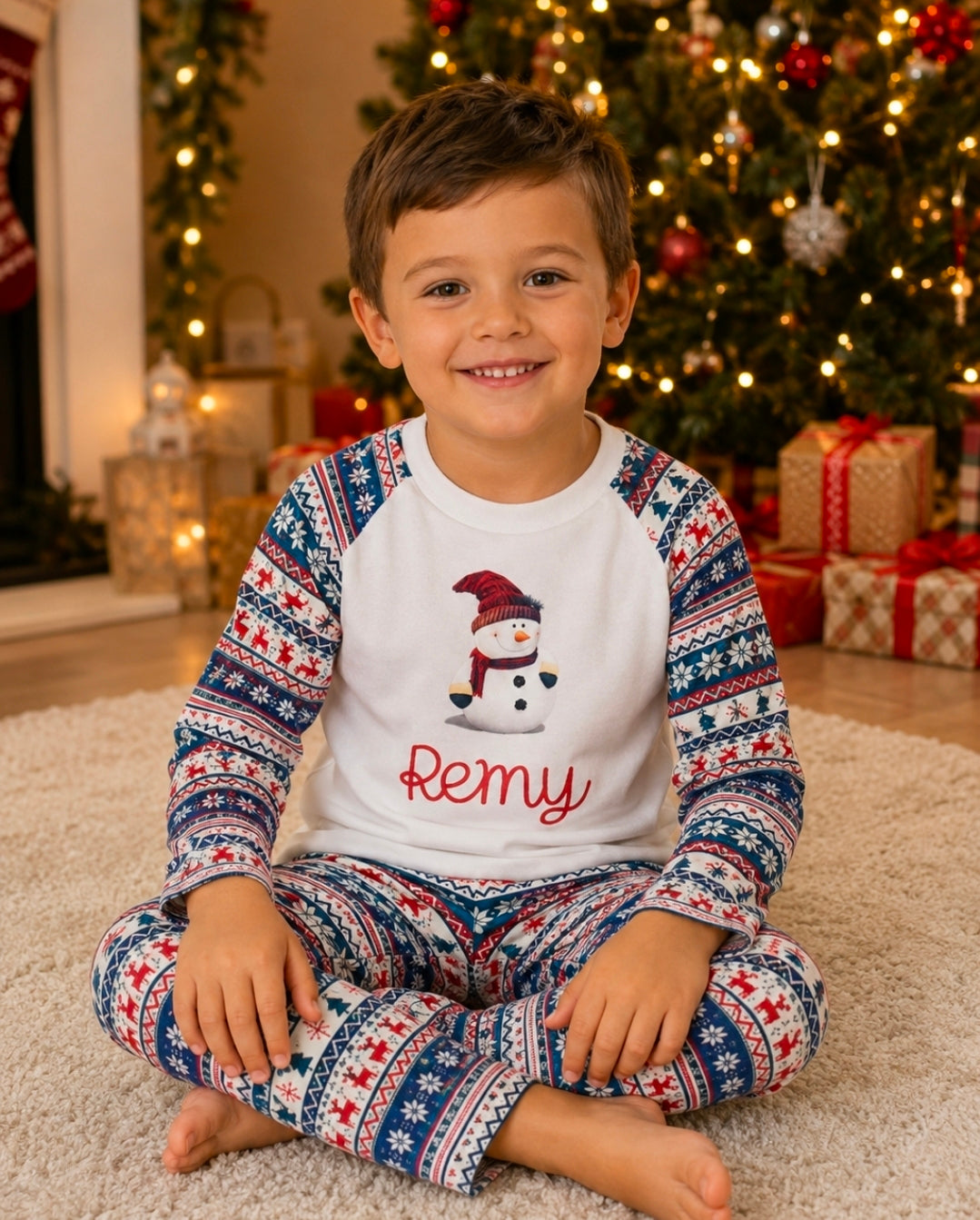 Personalised Red And Blue Christmas Design Pyjamas