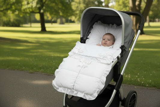 Unisex Baby Plain White Universal  Pushchair Cosytoes/Footmuff With White Satin Bows