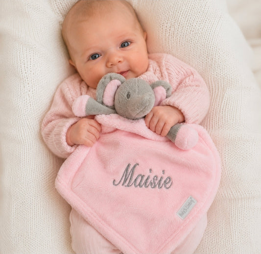 Personalised  Pink Novelty Baby Elephant Comforter