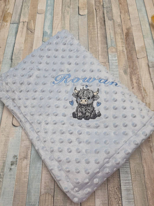 Baby Boys Blue Dimple Wrap With Grey Highland Cow