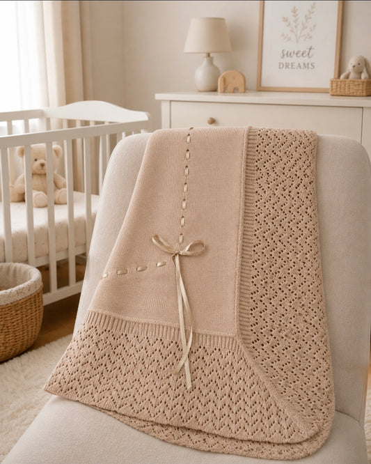 Unisex Baby Beige Knitted Shawl